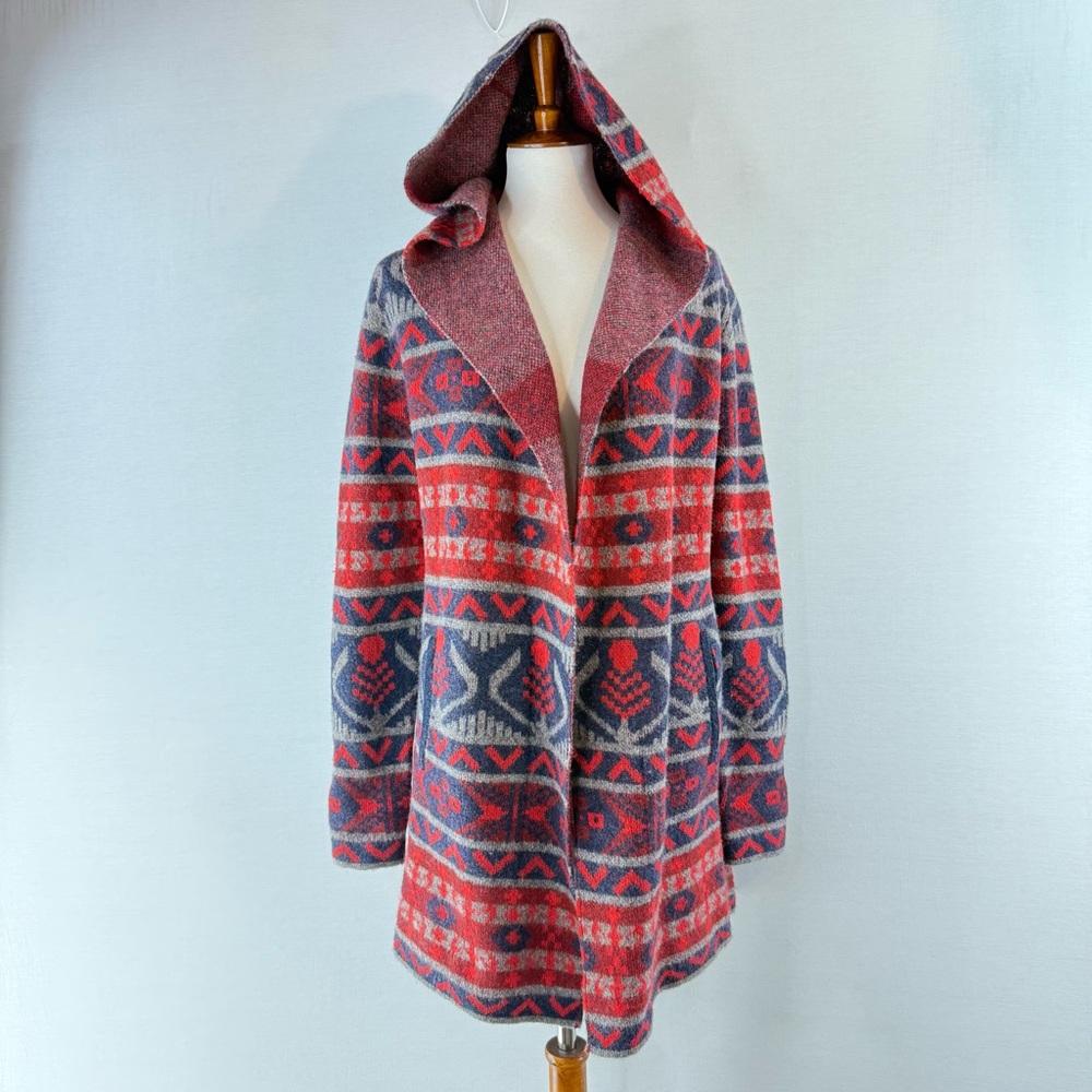 Toad&Co Merino Merritt Aztec Print 100% Lambswool Long Hooded Cardigan